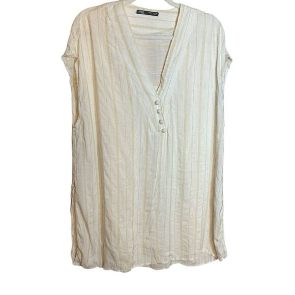 Zara Women’s Yellow & Cream lightweight Lagenlook Textured Tunic Sz M - Picture 1 of 8